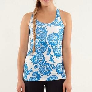 Lululemon Cool Racerback Tank Top: Laceoflage Polar Cream Beaming Blue Size 4
